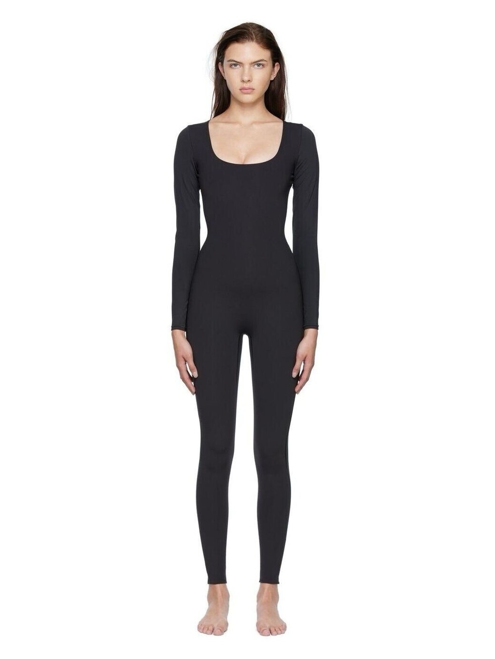 Skims All In One Scoop Neck Full Length Longsleeve Jumpsuit Black Womens Size M